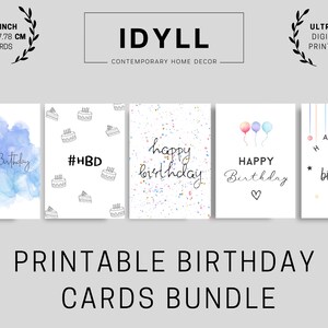 Paquete de tarjetas de cumpleaños imprimibles ULTRA HD / Tarjetas suaves de felicitación / Juego de 5 (5 x 7 pulgadas / 12,7 x 17,78 cm) / Descarga instantánea