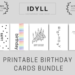 ULTRA HD Printable Birthday Card Pack Bundle | Greeting Random Cards | Set of 5 (5 x 7 in / 12.7 x 17.78 cm) | Instant Download