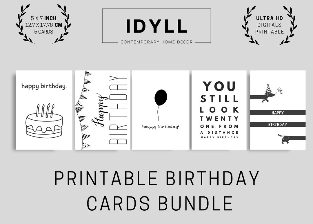 ULTRA HD Printable Birthday Card Pack Bundle Greeting Black Edition ...