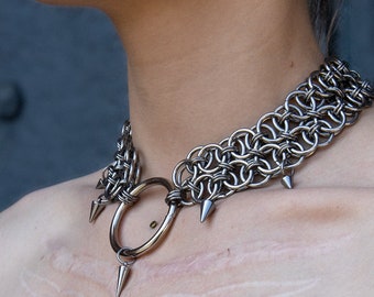 Choker Meredith - Chainmaille necklace, elegant and massive, stainless steel, unisex jewelry, punk, grunge, pastel goth jewelry