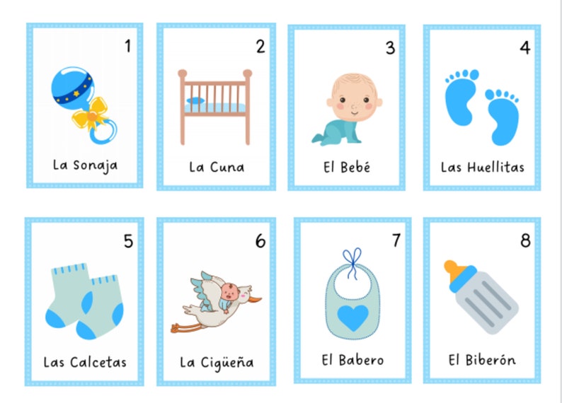 Baby Shower in Spanish Español Games Printable Download Bingo Etsy