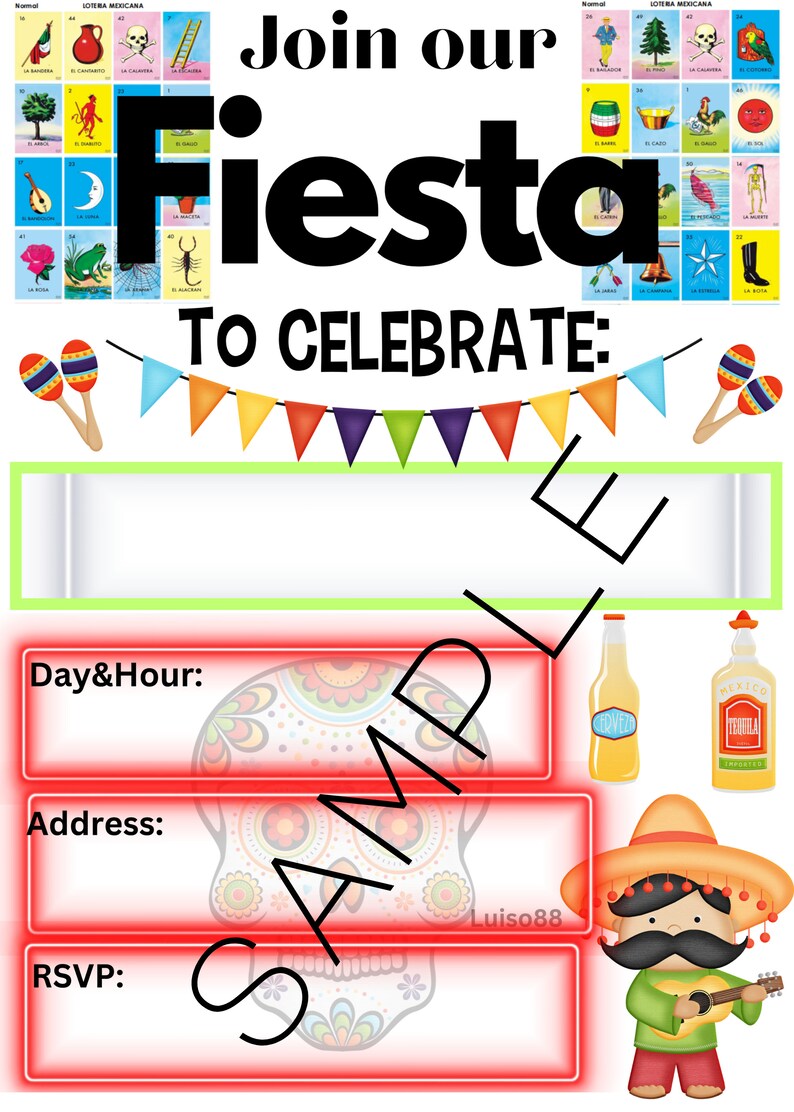 Printable Invitation Card Mexican Party Card Thank You Party - Etsy