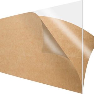 Puede incluir: Una l&aacute;mina de acr&iacute;lico transparente con un respaldo de papel marr&oacute;n protector. El papel est&aacute; parcialmente despegado para revelar el acr&iacute;lico transparente.