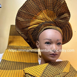 Aso oke Gele/Headwrap, Nigeria Woven Two Tone Aso Oke For Africa Wedding Basket Aso Oke Auto Gele, Ipele and Fila Ready to Wear Gele  main image 4