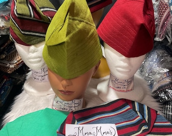 Aso Oke Fila Hat: Nigerian Yoruba Owambe Cap, Cotton Fabric
