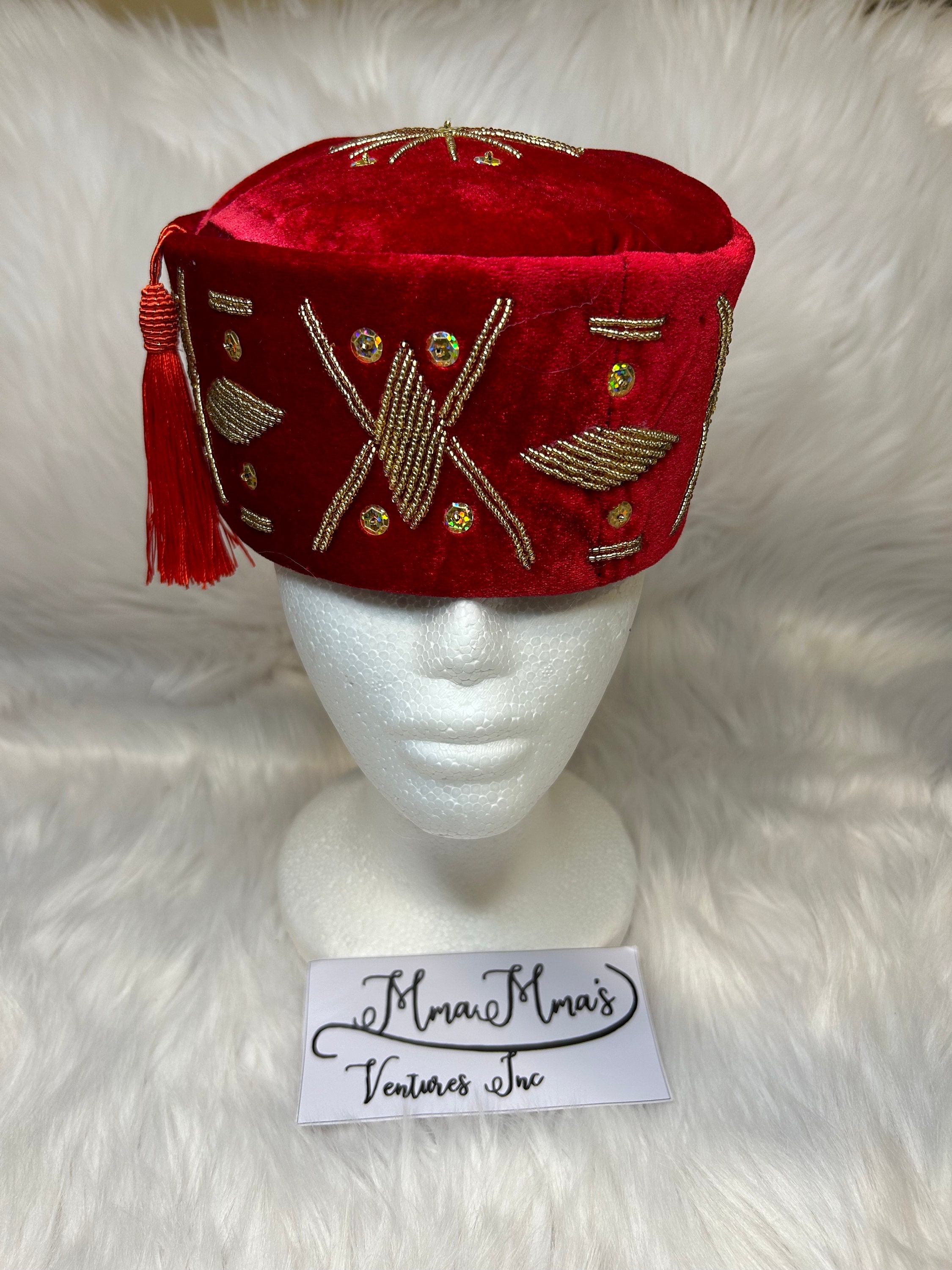 Beaded Ozo Cap Velvet/suede Igbo Cap, Nigerian Men Hat