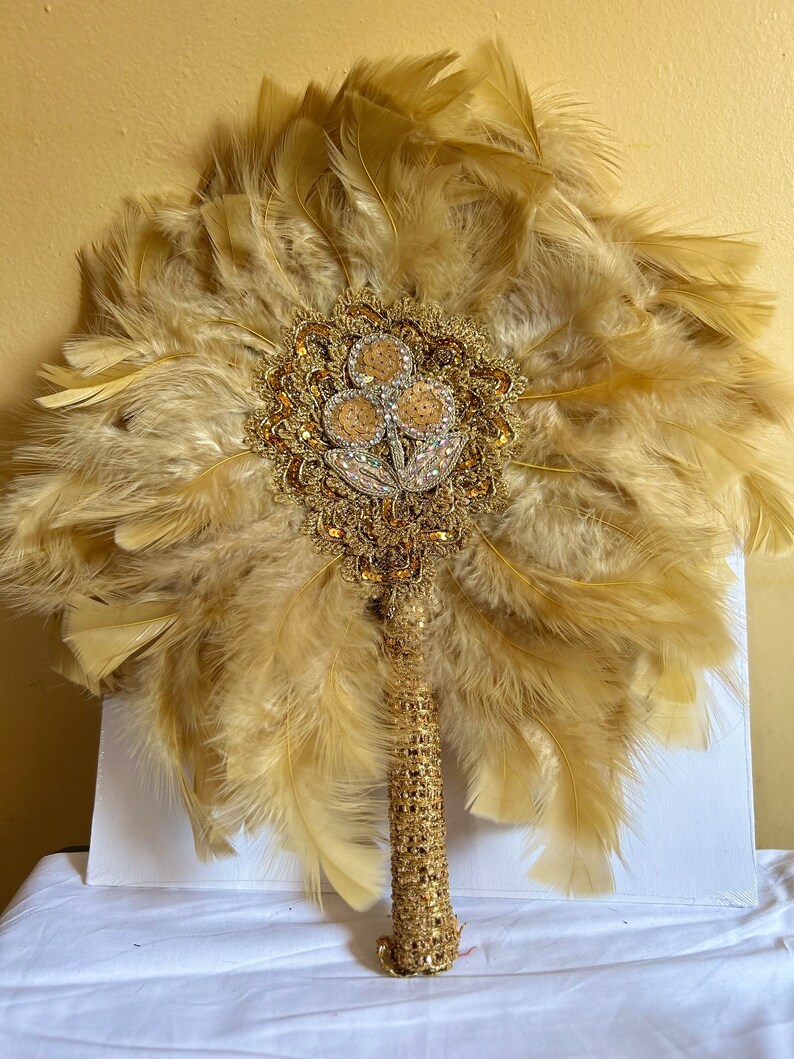 Feathers African Hand Fan, Bridal Hand Fan, Traditional Wedding Hand
