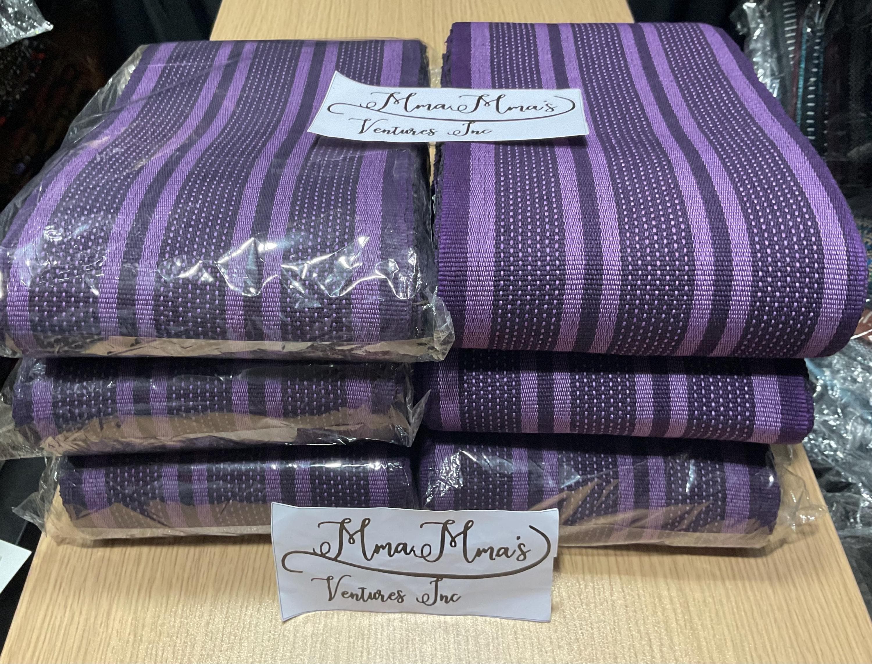 Purple & Lilac Striped Aso Oke Fabric - Nigerian Handwoven Textile 