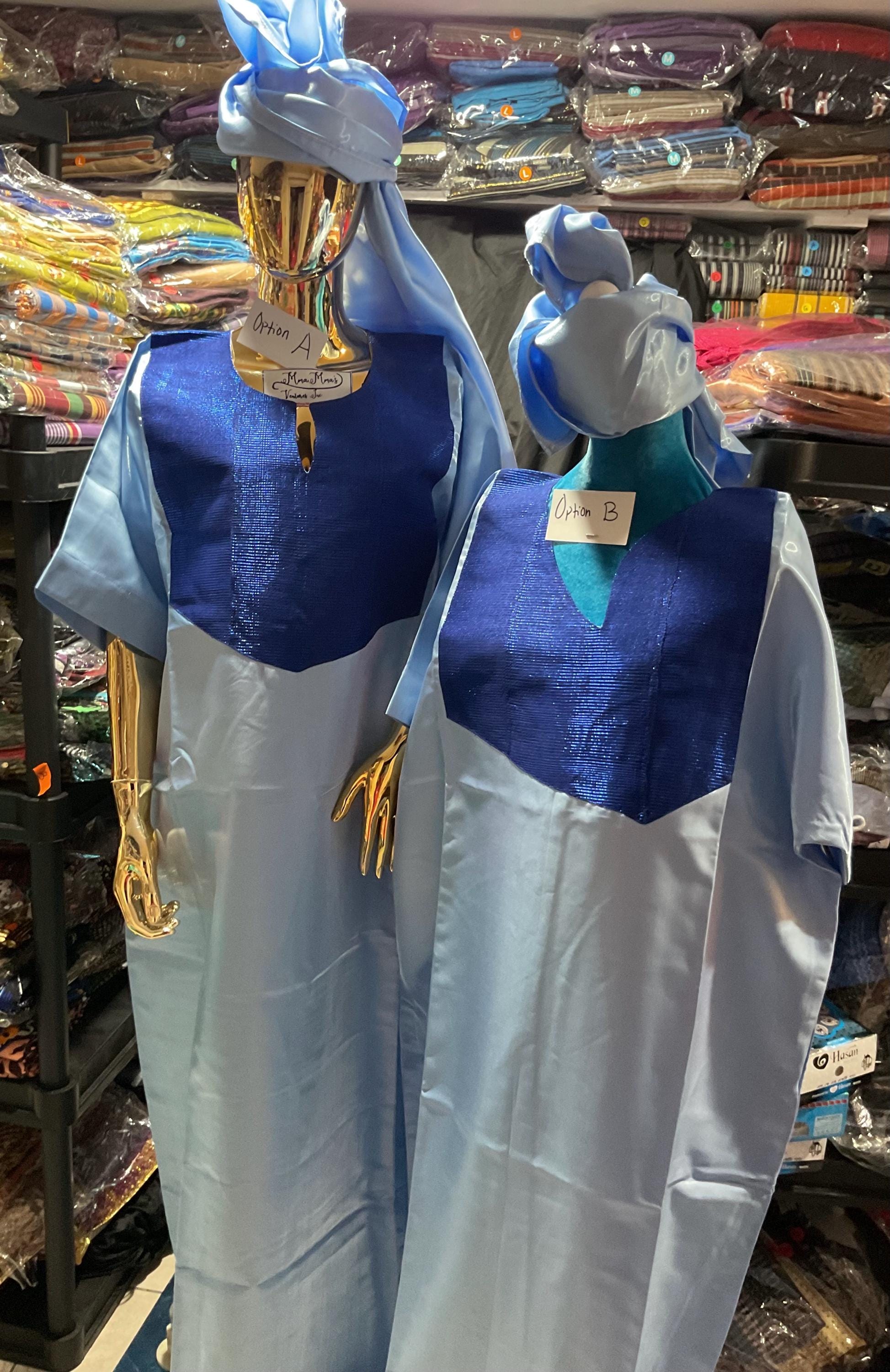 Handmade Aso Oke Bubu Dress: Long Blue African Kaftan Handmade Aso Oke Bubu Dress: Long Blue African Kaftan
