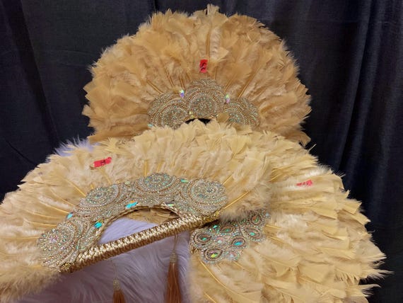 Gold Feather African Hand Fan: Extra Large Bridal Wedding Fan