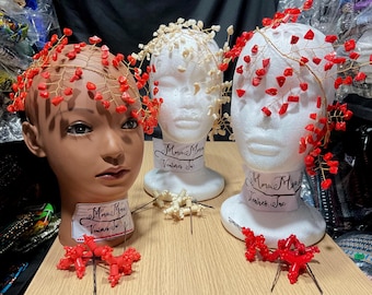 Handmade Coral Beaded Bridal Headpiece with Hair Pins head wear