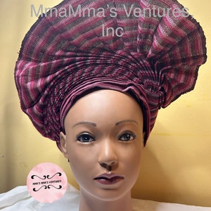 Aso Oke Auto Gele: Fushia Nigerian Wedding Head Wrap