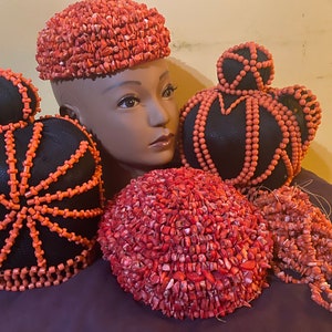 Beaded Edo Okuku/Benin wig headpiece. Edo/Benin/Igbo free size, ready to wear coral hair crown, bridal crown, traditional Africa wedding