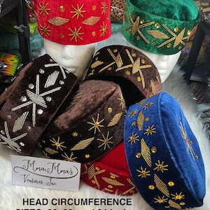 Beaded Velvet Igbo Ozo Cap: Nigerian Mens Hat