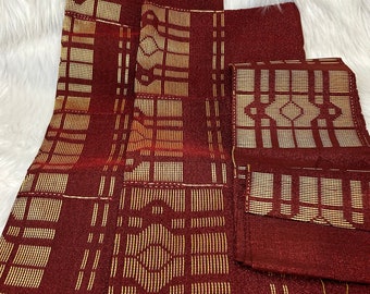Burgundy Aso Oke Set: Gele, Ipele & Fila Strip - Bridal Headwear