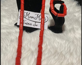 Adjustable Faux Coral Bead Set: African Wedding Necklace & Bracelet