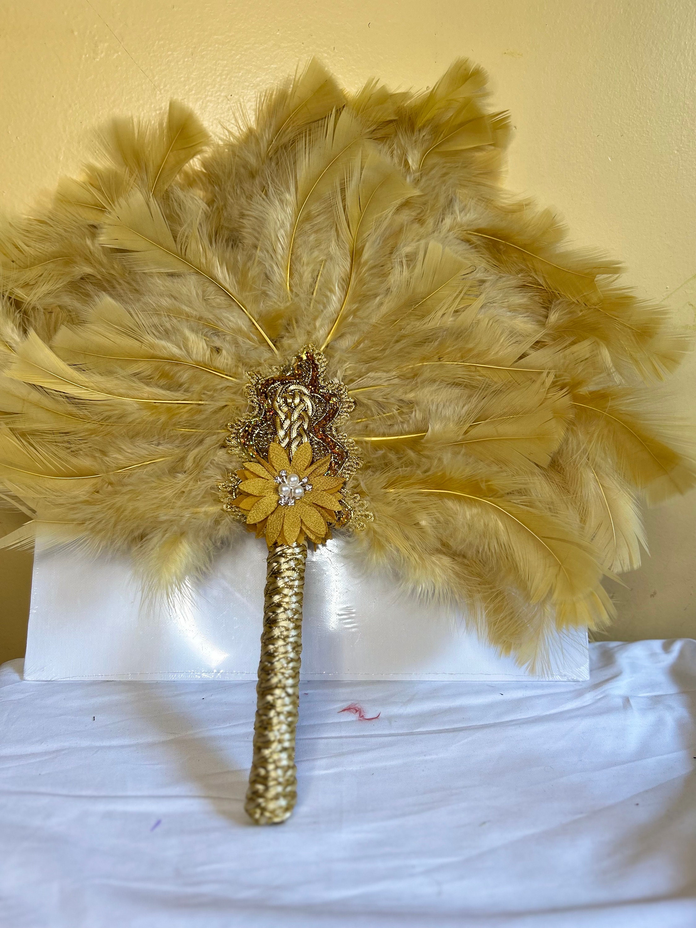 Feathers African Hand Fan, Bridal Hand Fan, Traditional Wedding Hand