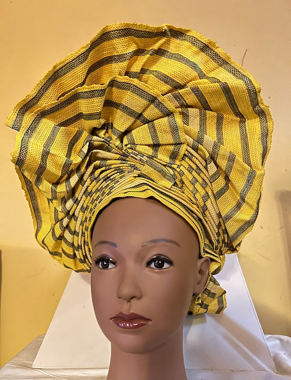 Aso Oke Pre-Tied Headtie / Gele Aso Oke Pre-tied Gele/midium Size/ African Auto Gele Headtie  main image 2