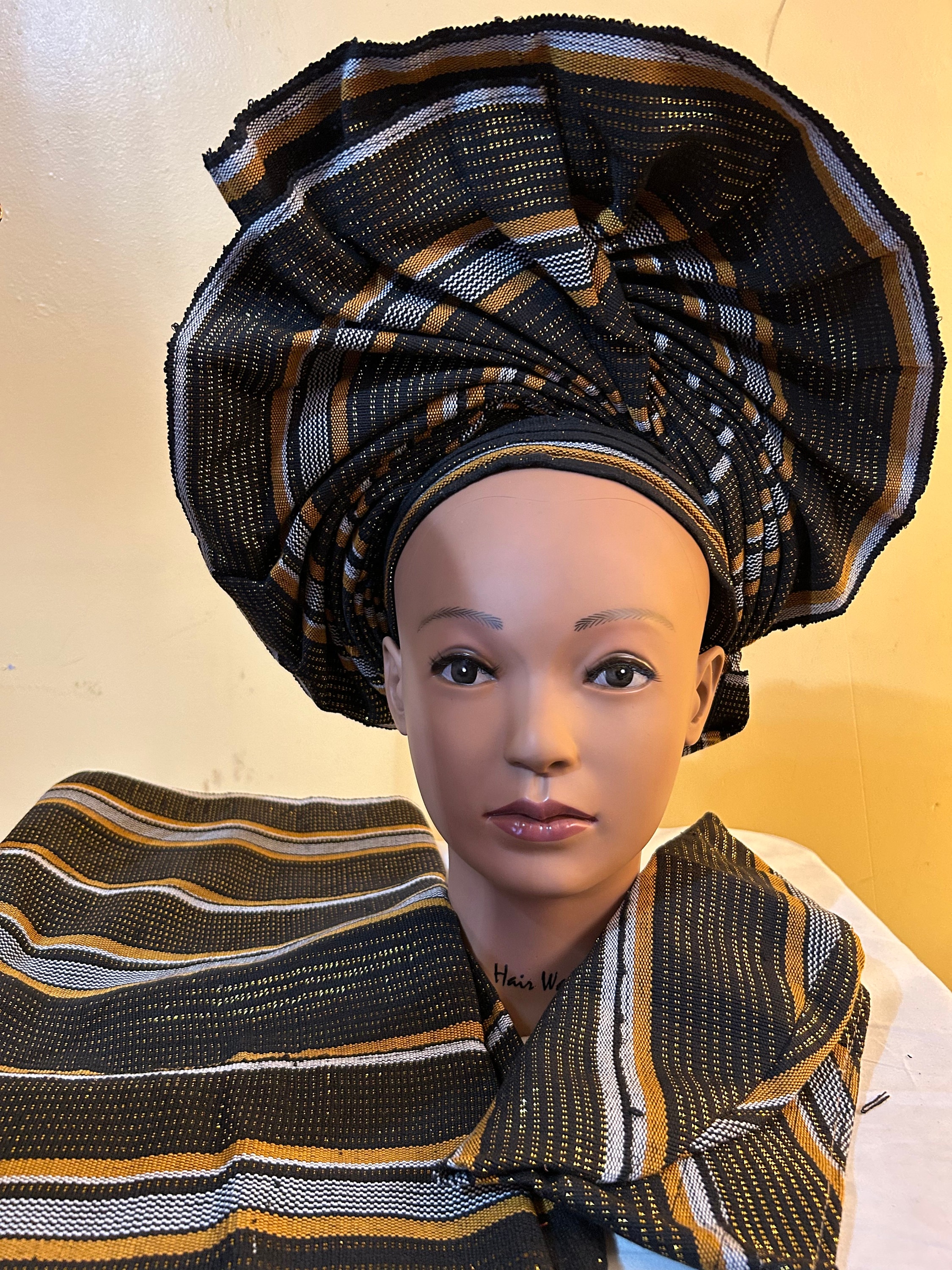 Aso Oke Auto Gele Complete Set: Nigerian Wedding Headwrap  display picture 3
