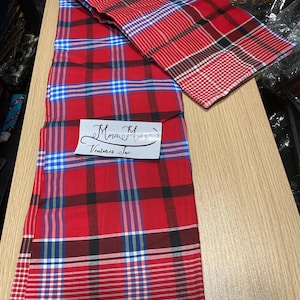 Red/Blue Color Plaid George Fabric: Nigerian Lace Wrapper, 6 Yards