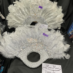 Grayish Silver Feather African Hand Fan: Bridal Clutch Wand