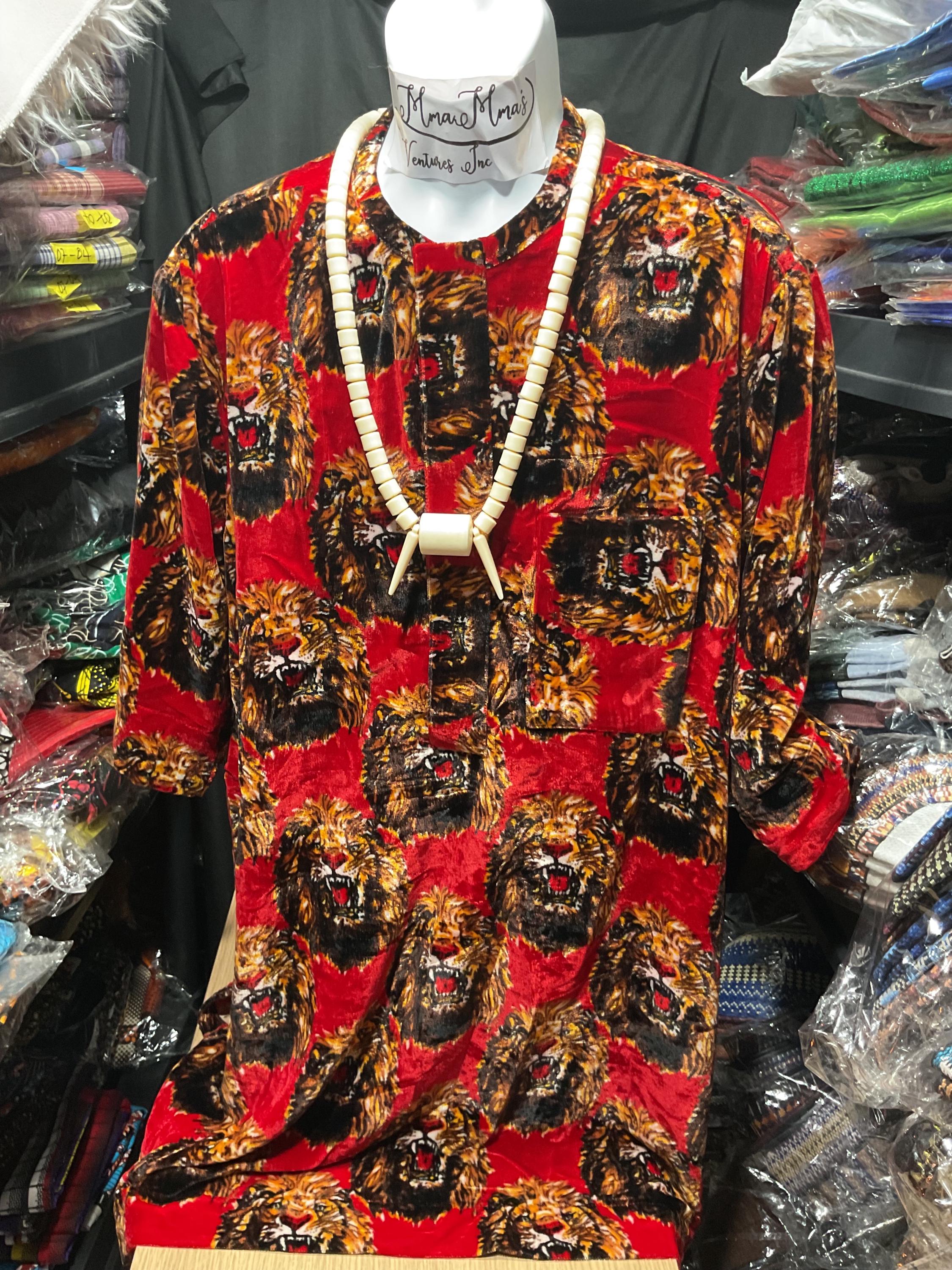 Isi Agu/Tiger Head Ozo/Ichie Ozo outfit, Isi Agu Igbo, Nigerian men shirt, Igbo shirt-men wedding. Igbo cultural shirt. Short Sleeve. RED