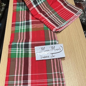 Red/Green  Plaid George Fabric: Nigerian Lace Wrapper, 6 Yards