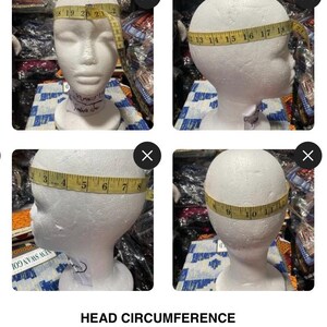 May include: A head circumference measurement guide featuring a styrofoam head with a measuring tape wrapped around it. The guide shows different angles and measurements in inches, with the text "HEAD CIRCUMFERENCE MEASUREMENT GUIDE" at the bottom.
