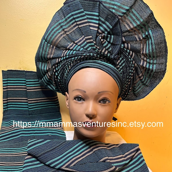 Aso Oke Nigeria Auto Gele complete couple Auto gele bridal set, Nigeria wedding pre-tied auto gele,  auto gele/shoulder &  sewn size 23 Hat