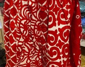 African Print Ankara Skirt: Red & White Cotton, One Size