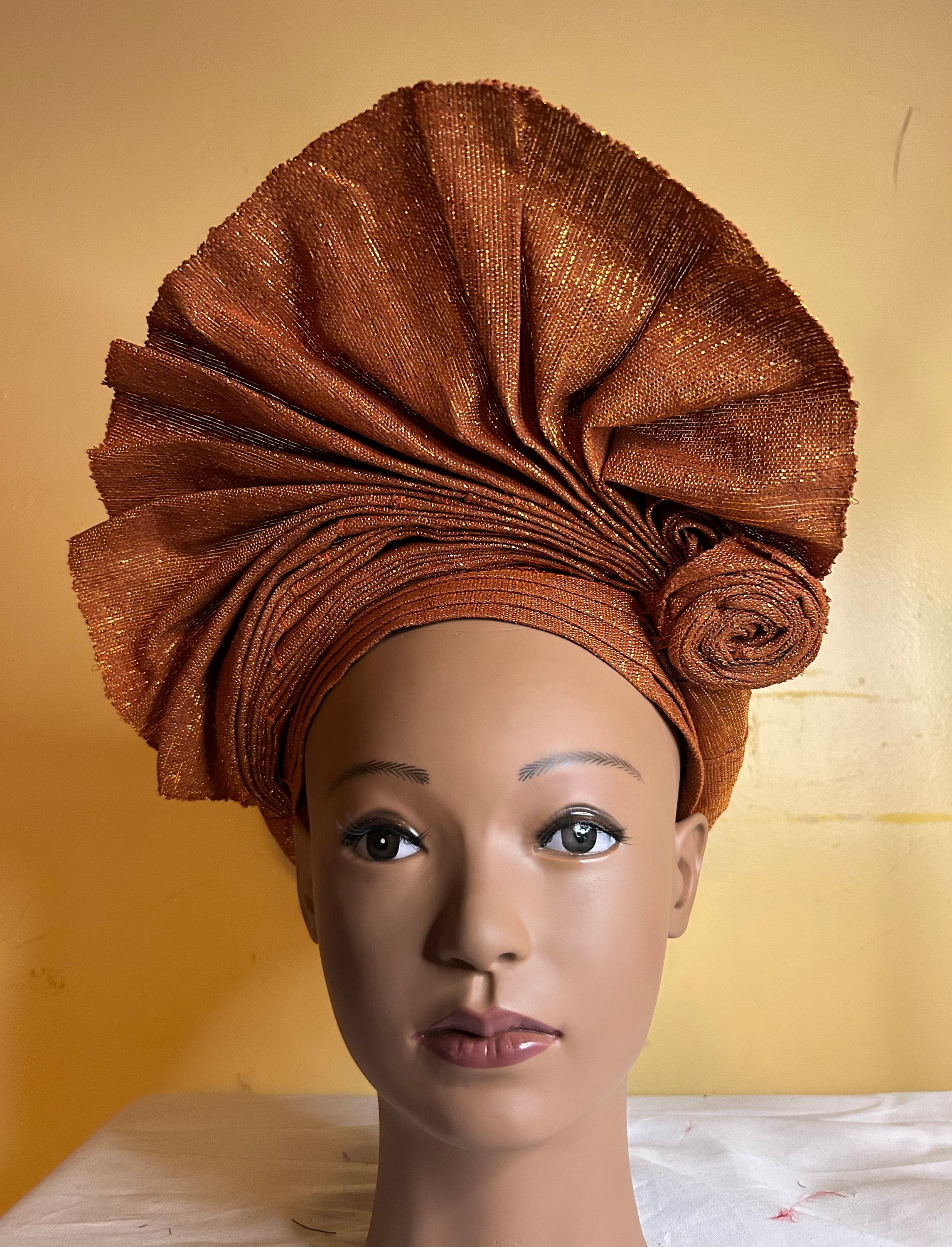 Auto Gele Headtie - Already Made African Head Wrap, Nigerian Aso Oke Bonnet, One Size For Women - View #10