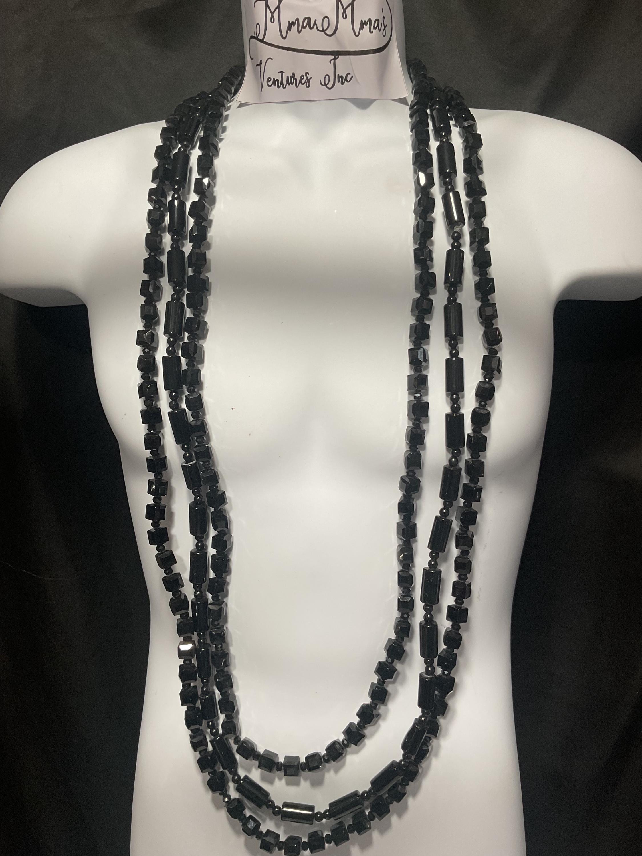 African Black Crystal/candle Long Beads|beaded Necklace: Unisex