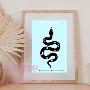 Boho Snake Printable Art, Snake Print Wall Art, Celestial Snake Moon Print, Boho Art for Office, Zodiac Snake Printable Art,Snake Poster Art