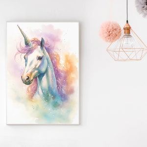 Canvas or Poster GRACEFUL UNICORN - Various Sizes (S - XXL), With or Without Frame, Art Print, Unicorn, Fairytale, Books, Flowers, Children