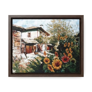 Gemütliches Frühlingsdorf Alte Häuser - Gerahmter Leinwanddruck, Aquarell Reproduktion, Wandkunst, Sommerdorf, Kleinstadt im Frühling