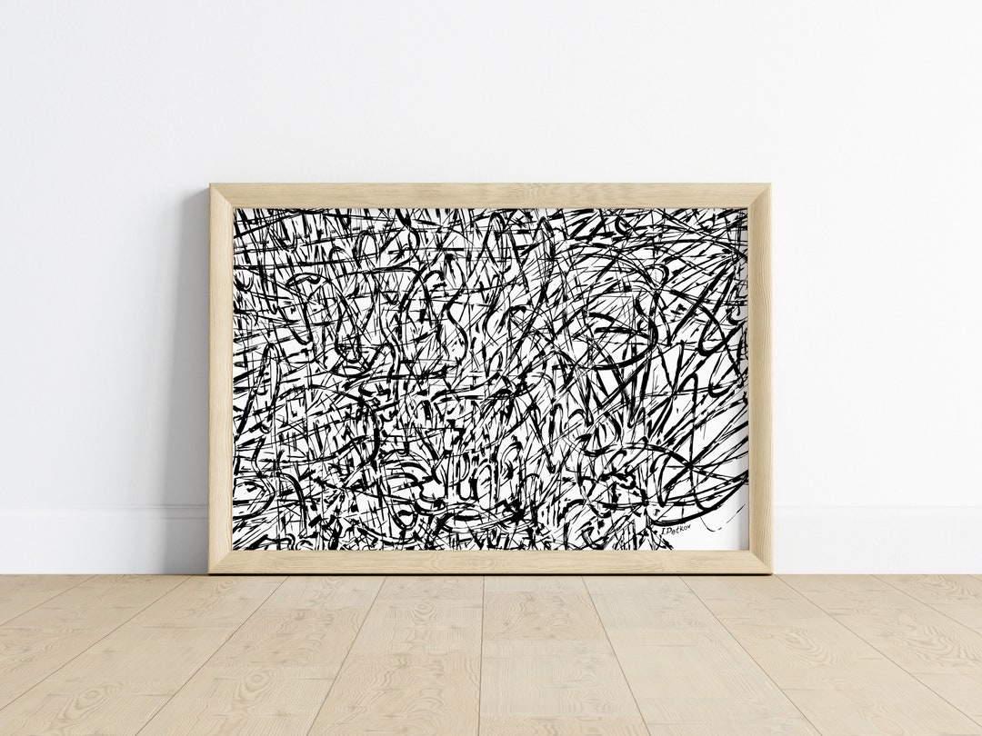 Abstract Ink Drawing Print – Black and White Calligraphy Art (unframed ...