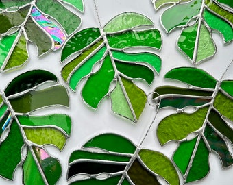 Swiss Cheese Plant Leaf Suncatcher, Stained Glass Leaf, Sun catcher, Handmade Cheeseplant Leaf, Swiss Cheese Plant Leaf, Monstera