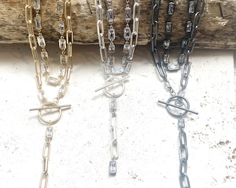 Wrap necklace paperclip chain