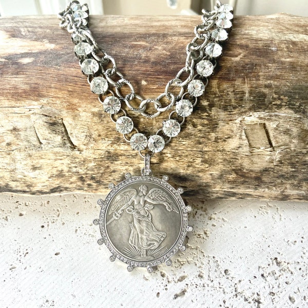 Angel French coin necklace