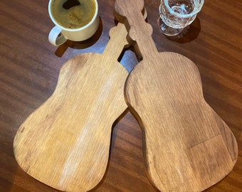 Wooden Serving Guitar shaped brown 2 pcs kitchen bar cutting board coaster wooden cheese plate dessert and breakfast plate fruit plate