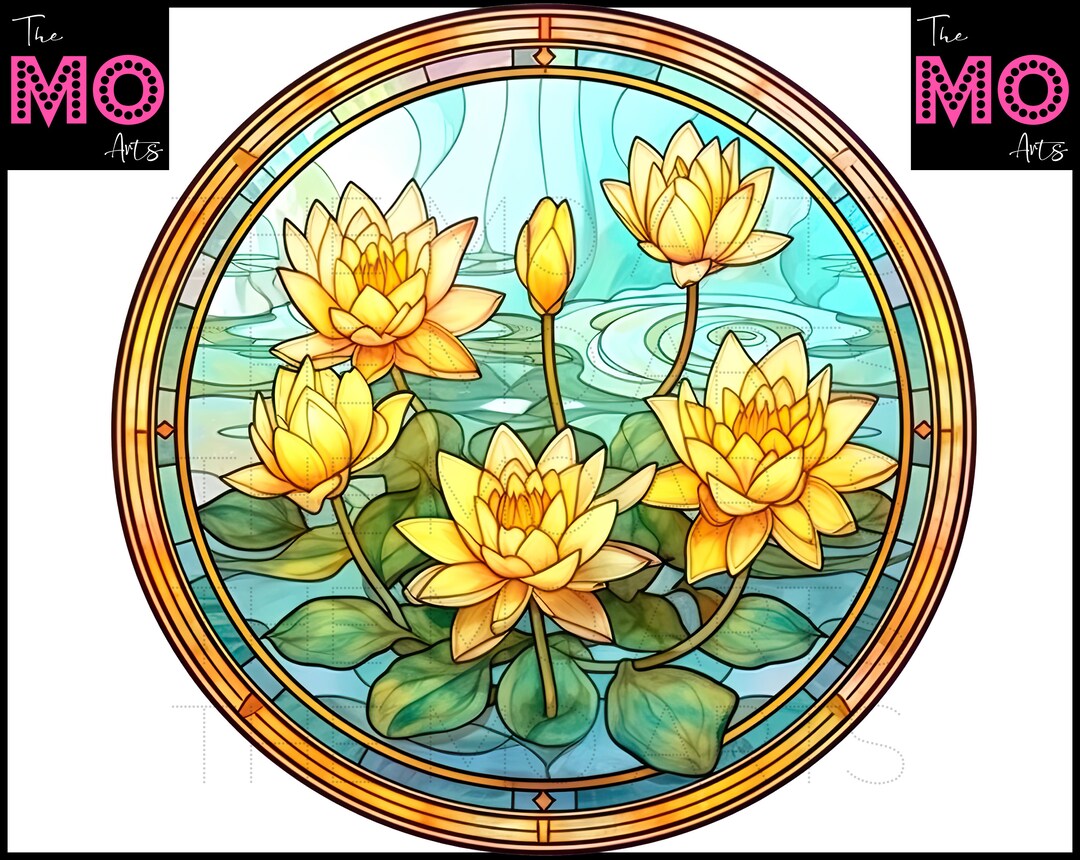 5 Yellow Waterlily Flower Round Stained Glass Clipart Etsy