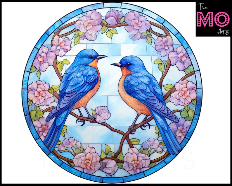 5 Bluebird Stained Glass Clipart Sublimation Designs Bluebirds Digital