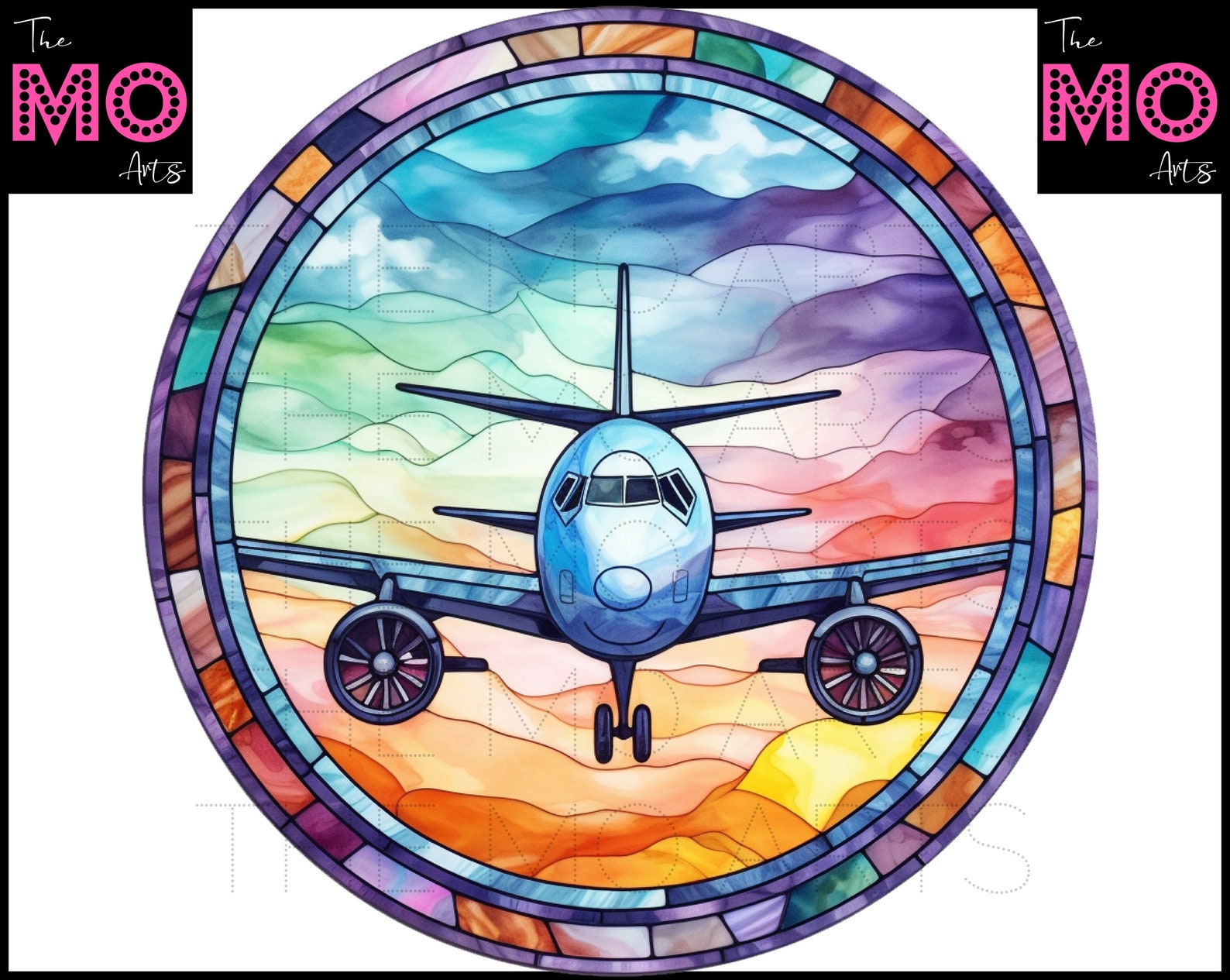 5 Airplane Stained Glass Clipart Sublimation Airplane Designs Digital