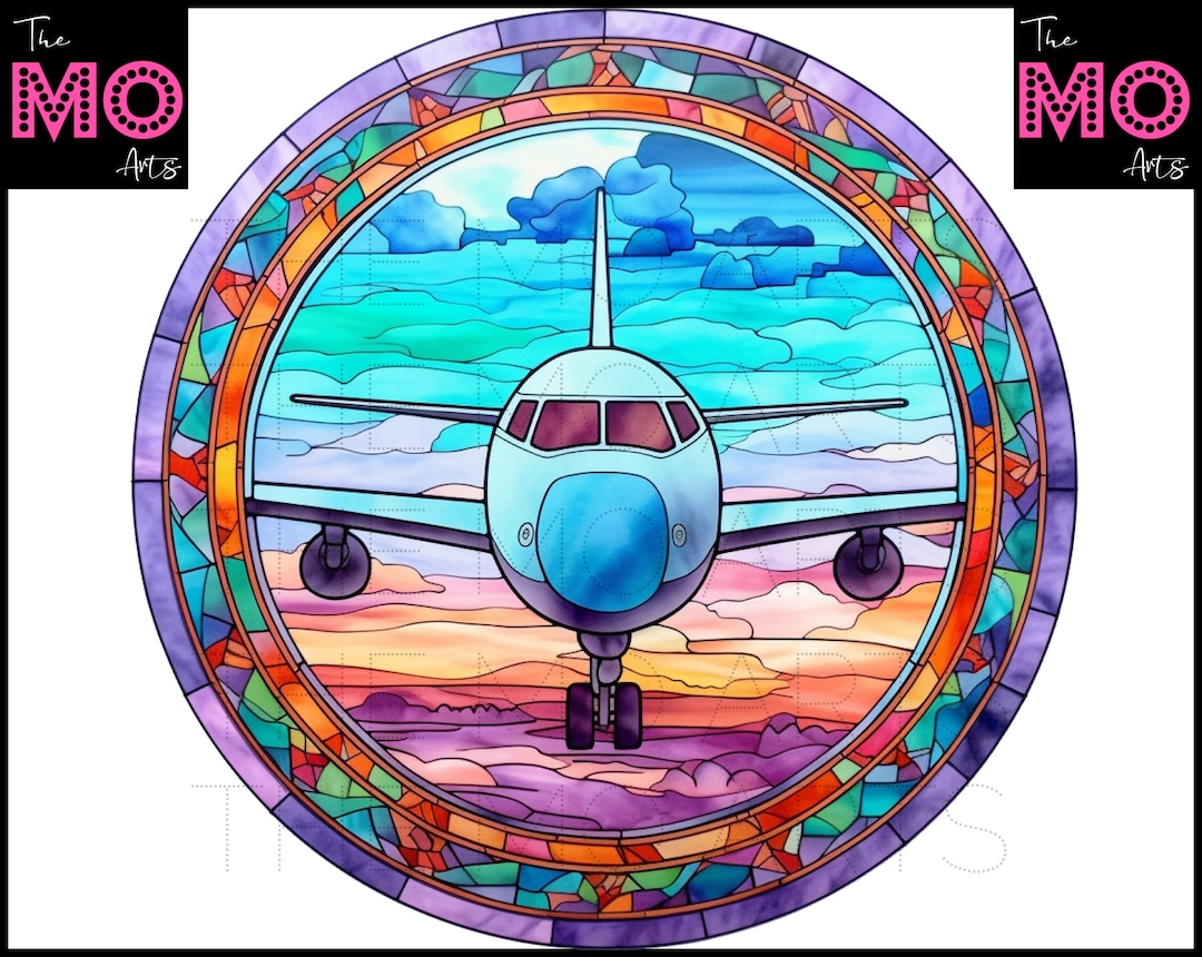 5 Airplane Stained Glass Clipart Sublimation Airplane Designs Digital