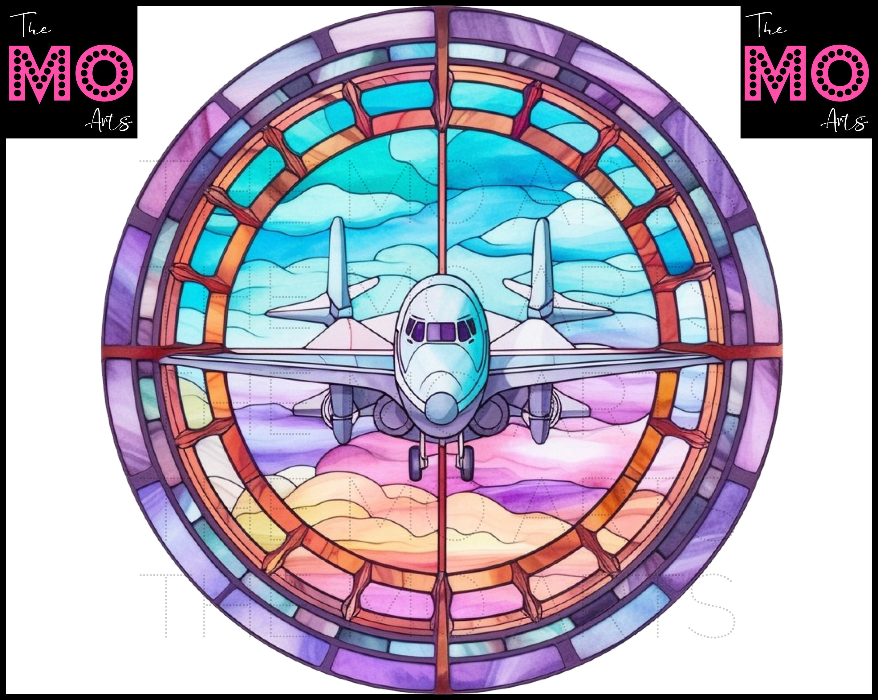 5 Airplane Stained Glass Clipart Sublimation Airplane Designs Digital
