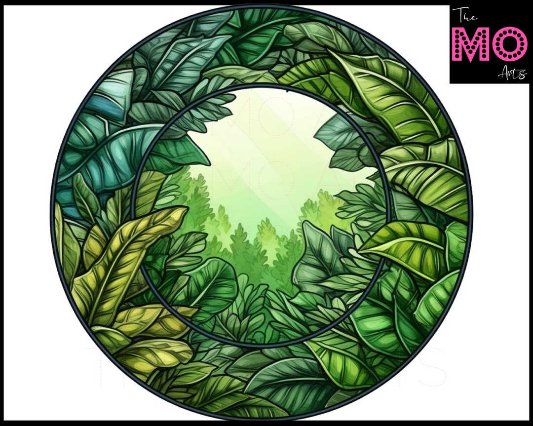 5 Jungle Scenes Round Stained Glass Clipart Sublimation Jungle Etsy