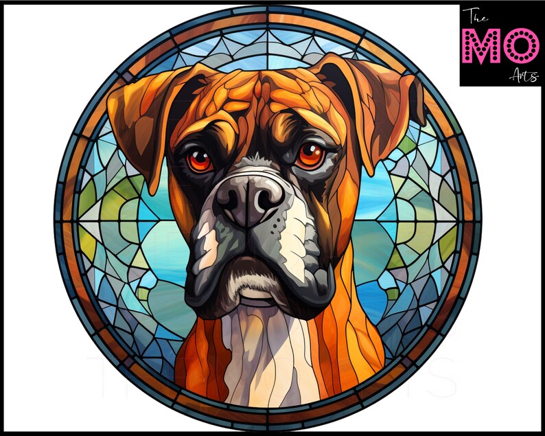 5 Boxer Dog Round Stained Glass Clipart Sublimation Boxer Dog Etsy