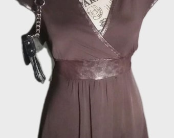 Vintage 90s Y2K Three Tulips Brown Satin Dress • Empire Waist • Fit & Flare • Fairy core Retro • Size Large