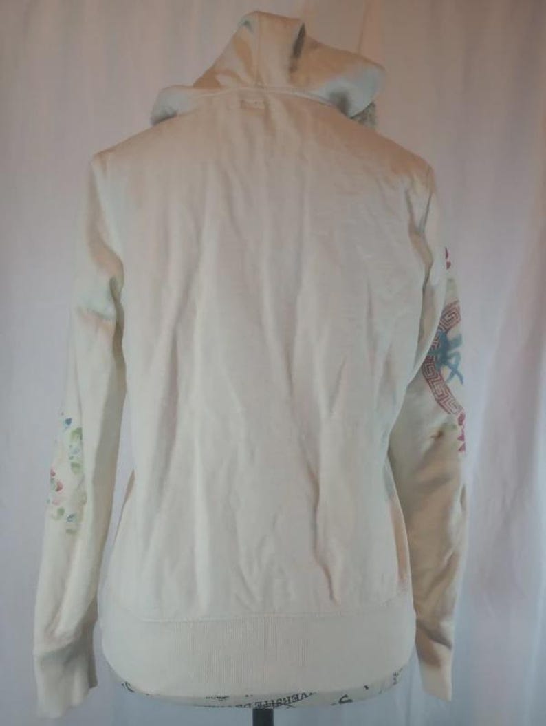 Vintage Y2K Lucky Brand Embroidered Peacock Floral Hoodie Jacket Women’s S Faux Fur Trim image 2