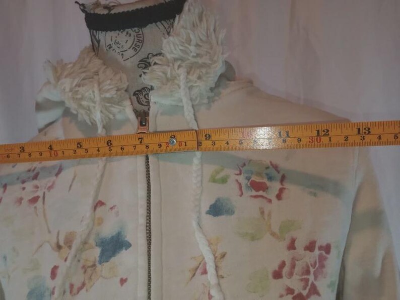 Vintage Y2K Lucky Brand Embroidered Peacock Floral Hoodie Jacket Women’s S Faux Fur Trim image 6